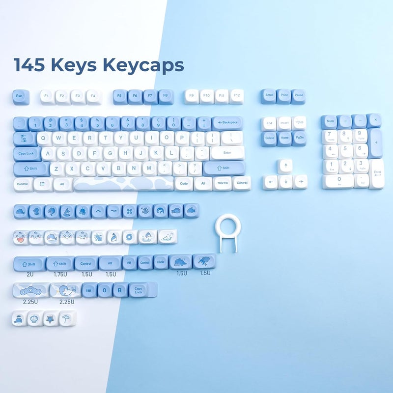 OHY XVX Dolphin Theme PBT Dye-Sub Keycaps Set, 145-Key Blue Custom Keycaps for 75% Mechanical Keyboards (Compatible with Cherry MX/Gateron Switches & Mac/Windows PC) - Image 2